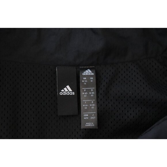 Adidas Women Medium Black Windbreaker Full Zip 3 Stripe Nylon Back Pocket Jacket - Picture 4 of 12